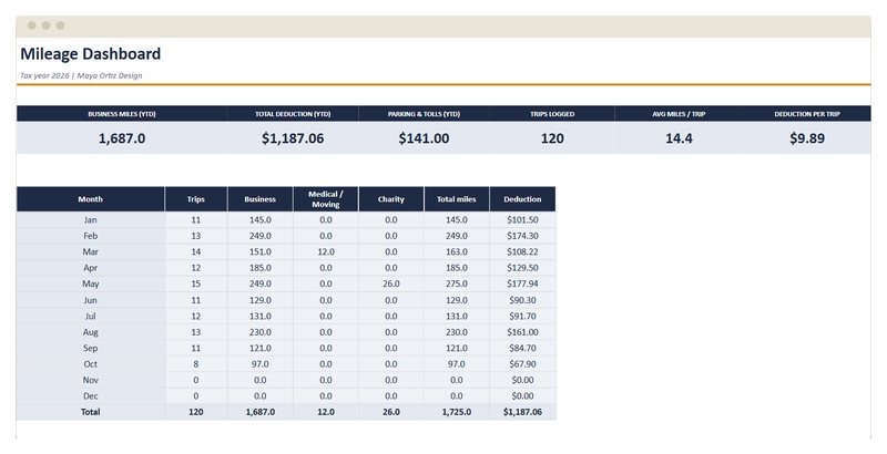 Business Mileage Log preview